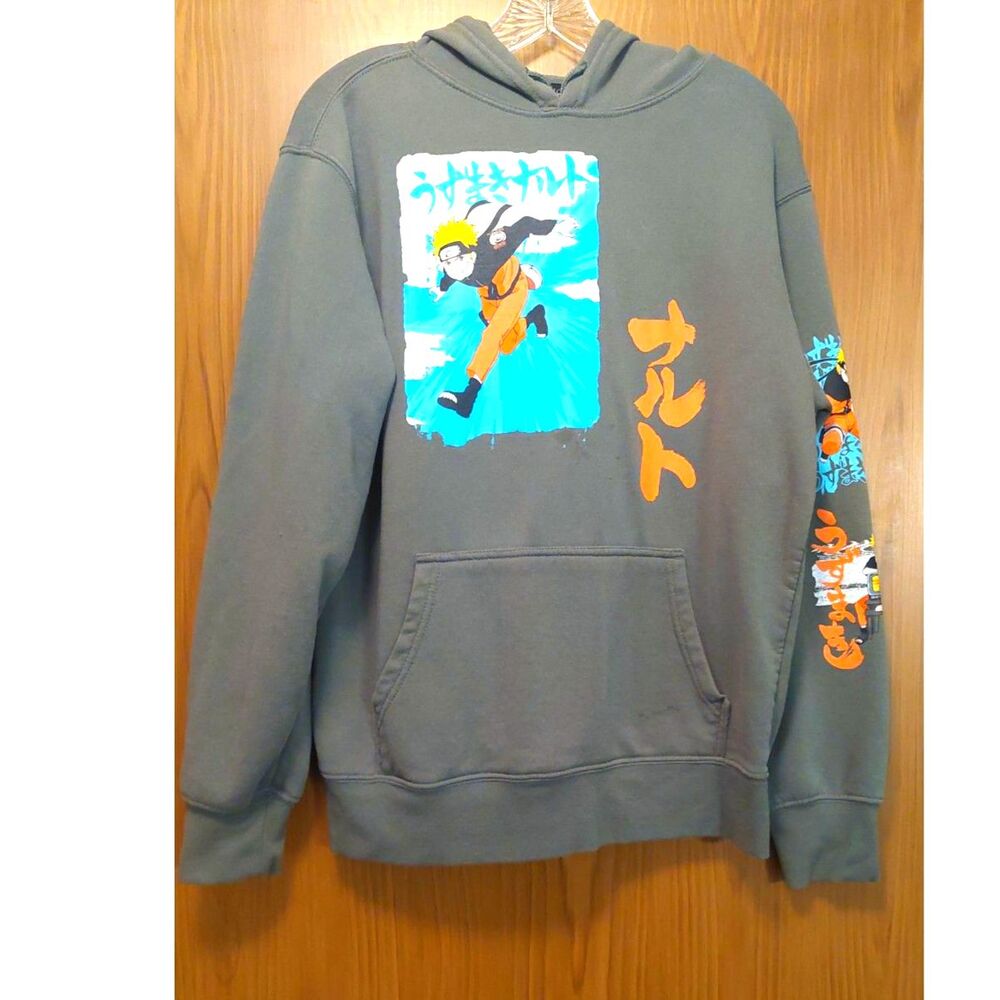 Official Naruto Shippuden Hoodie Olive Green Anime Graphic Pullover Mens Medium